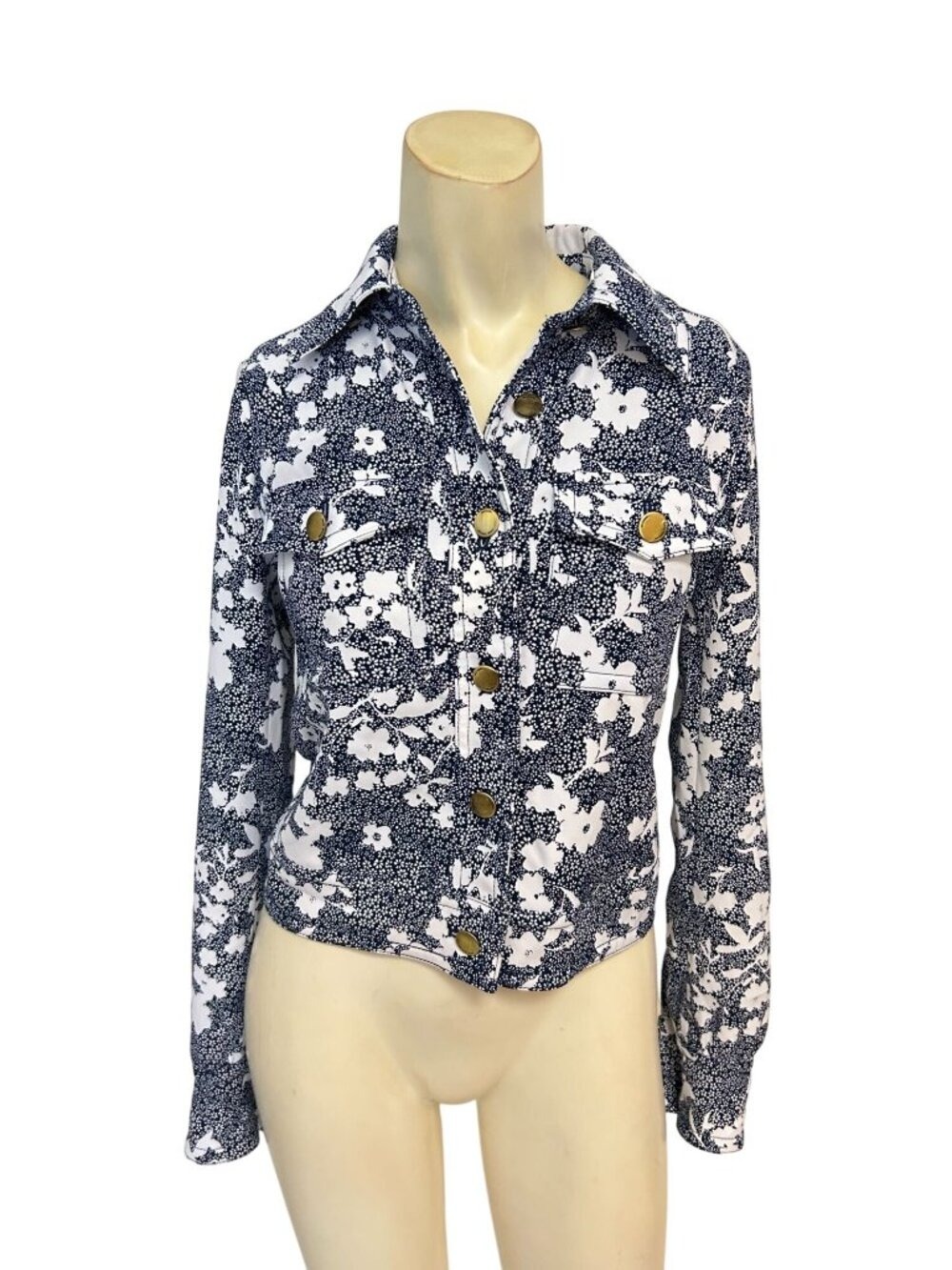 Michael Kors Womens Navy  Floral Button-Up Jacket XXS